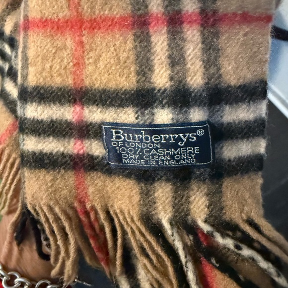 Burberry Cashmere Scarf in Tan, Black, and Red Plaid